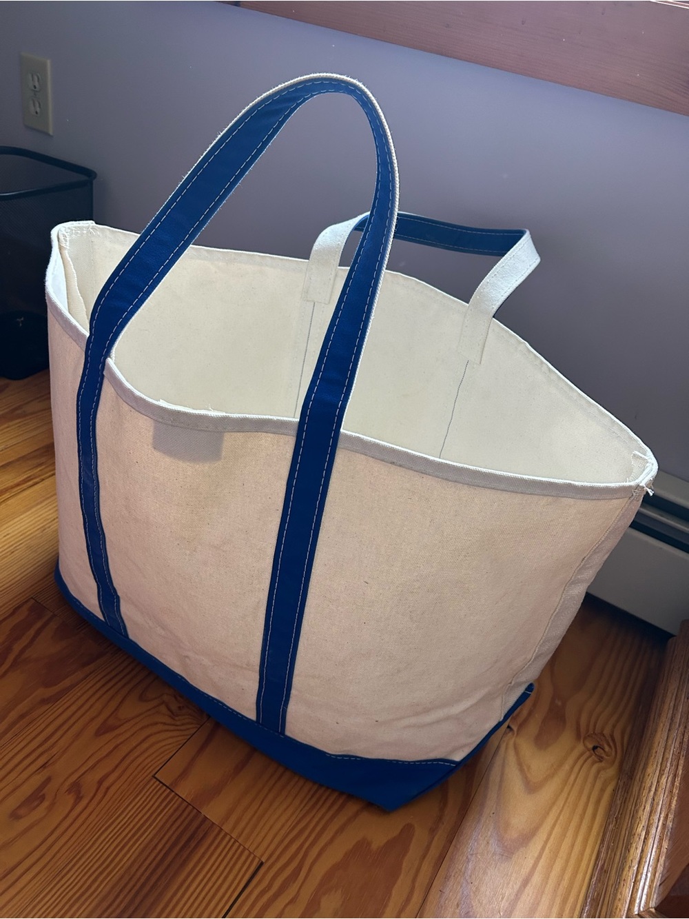 L.L. Bean Canvas Tote Bag in White and Blue